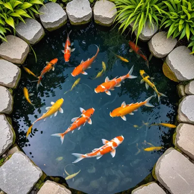 Orange koi swimming in a stone pond